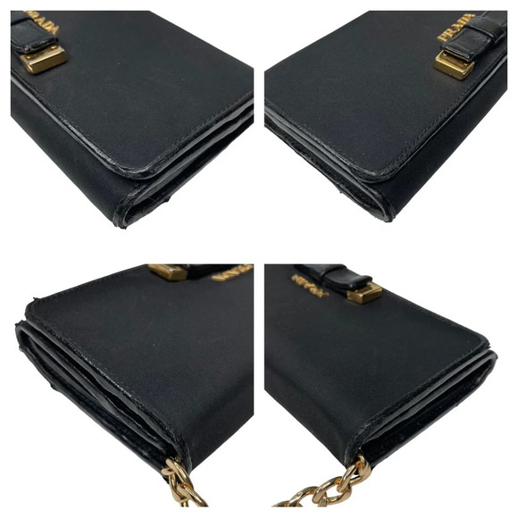 RARE Authentic PRADA Black & Gold Bow Long Slim Carryall Wallet on a Gold Chain - Picture 4 of 15
